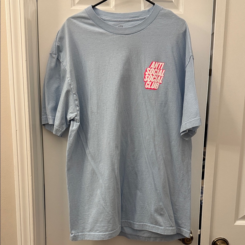 Anti Social Social Club Light Blue Tee with Vibrant Pink Text